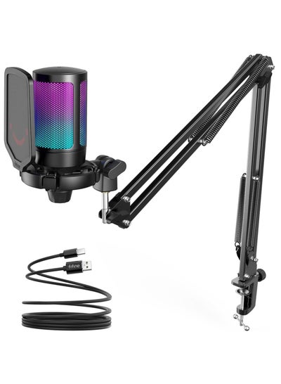 Buy A6T AMPLIGAME USB Condenser MICROPHONE with Boom Arm, Pop Filter, Mute Button RGB FOR STREAMING ON PC/LAPTOP/PS4/5 in Egypt