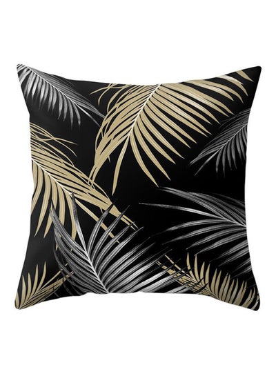 Buy Nordic Palm Leaf Printed Throw Pillow Case Gold/Black/Silver in UAE