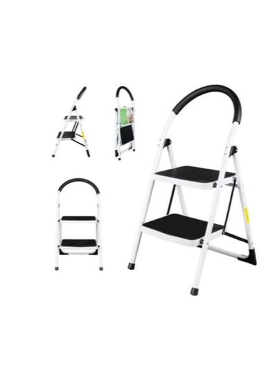 Buy Robustline Home Purpose Ladder - 2 Steps Foldable Step Ladder with Rubber Handgrip and Non-Slip Treads, 150 kgs Weight Capacity- White in UAE