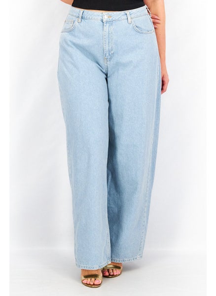 Buy Women Regular Fit Washed Wide Leg Jeans, Light blue in Saudi Arabia