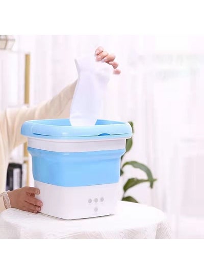 اشتري Portable Mini Folding Clothes Washing Machine Lightweight Automatic Collapsible Underwear Washer with Timer Touch Screen for Camping Travelling Apartment Self Driving blue في الامارات