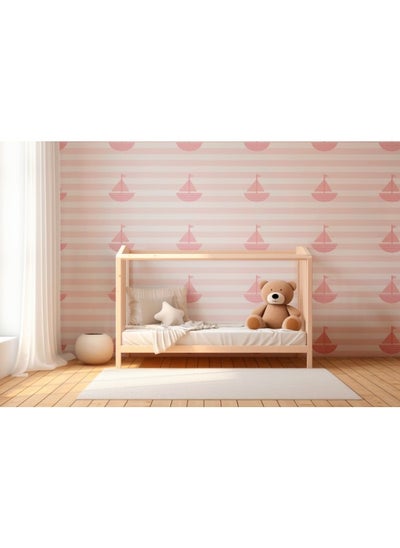 Buy Pink Baby Shower Patterns Cute Print With Boat Fabric Wallpaper Covers An Area ​​Up To 4.2Mx3M With Adhesive And Smoothing Tool in Egypt