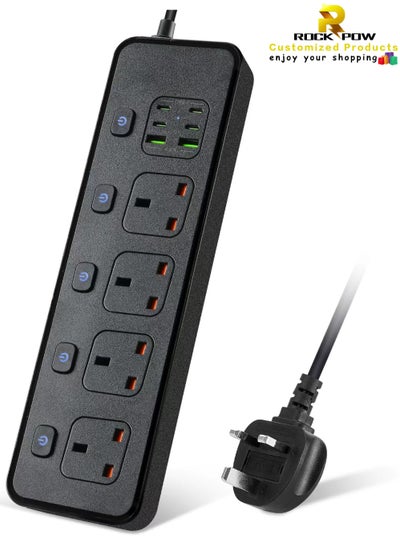 Buy Power Strips Extension Cord 4 Sockets Universal Plug Adapter with 4 USB C & 2 USB A Ports Surge Protector Charging Socket with 1.8M Bold Extension Cord (Black) in UAE