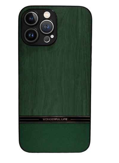 Buy Shockproof Wood Grain Skin PU and TPU Shockproof Luxury Phone Case for iphone 13 Pro max (Green) in Egypt