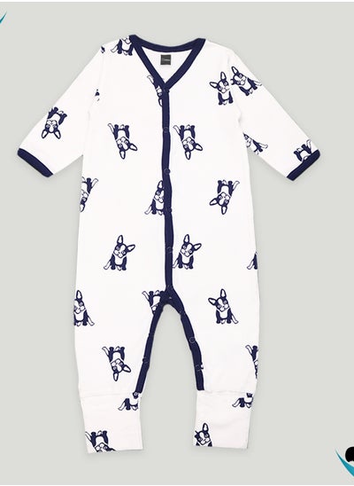 اشتري Kidbea Organic Cotton fabric full sleeves & full Buttons Romper | dog | Blue في الامارات