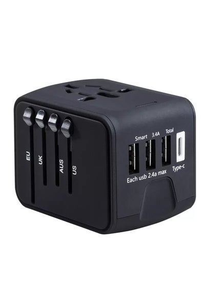 Buy Universal Travel Adapter with 3 USB & 1 Type C Charging Ports US/EU/UK/AU plugs in UAE