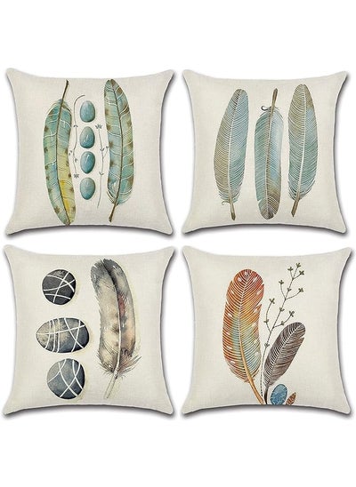 Buy Throw Cushion Covers Square Pillow Covers Soft Linen Pillowcases With Feather Pattern For Living Room Sofa Bedroom With Invisible Zipper 45Cm X 45Cm / 18X18 Inches in Saudi Arabia