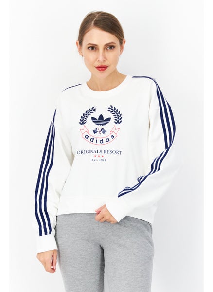 Buy Women Sportswear Fit Brand Logo Training Sweatshirts, White/Navy in UAE