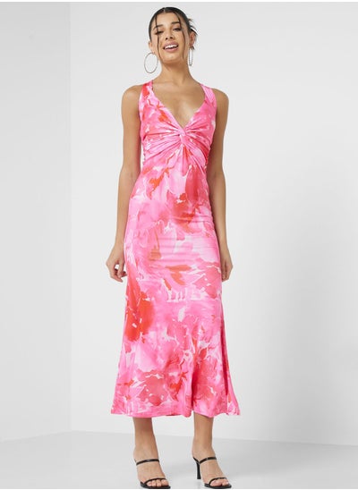 Buy Plunge Neck Floral Maxi Dress in Saudi Arabia