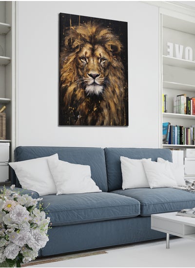 Buy Canvas Wall Art Stretched Over Wooden Frame with Golden Lion Painting in Saudi Arabia