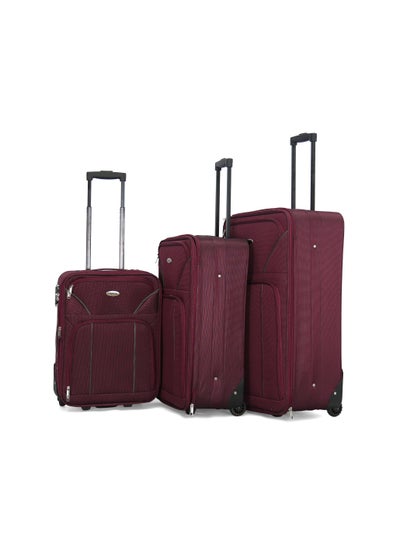 Buy Softside Luggage Trolley Bag 3 Pieces Set ,Burgundy (S-20inch,M-24inch,L-28inch) in Saudi Arabia