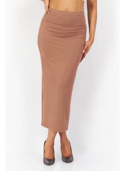 اشتري Women Plain Midi Skirt, Brown في الامارات