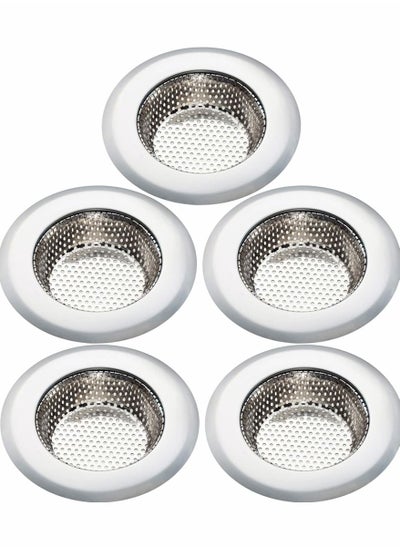 Buy 5- Piece Stainless Steel Kitchen Sink Strainer Removable Heavy-Duty Drain Filter Perfect for Kitchen Bathroom Basin Laundry Stop Hair Disposal Waste Suitable for drain 8.4cm - 9.4cm , Chrome in UAE