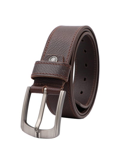 اشتري Wave Men's Genuine Leather Brown Belt With Silver Frame Style Buckle في الامارات