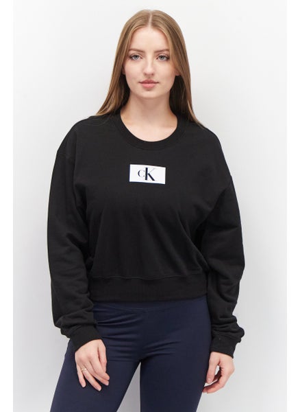 Buy Women Round Neck Long Sleeve Graphic Print Sweatshirt, Black in UAE