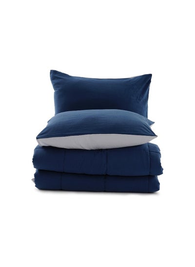 اشتري Down Alternative 2-Piece Reversible Comforter Set 150X220Cm - Navy And Grey في الامارات