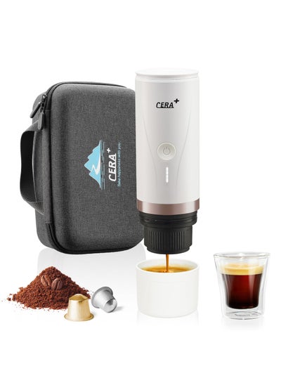 Buy "Portable Electric Coffee Maker, Rechargeable Espresso Machine with 20 Bar Pressure, Compatible with NS Pods & Ground Coffee, Perfect for Travel, Camping, Office, Home - White" in UAE