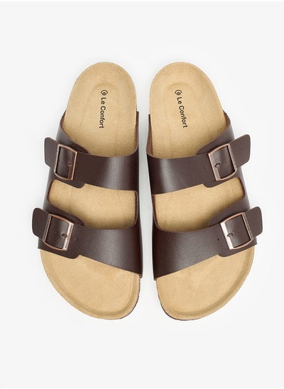 Buy Men Buckle Detail Slip-On Sandals in UAE