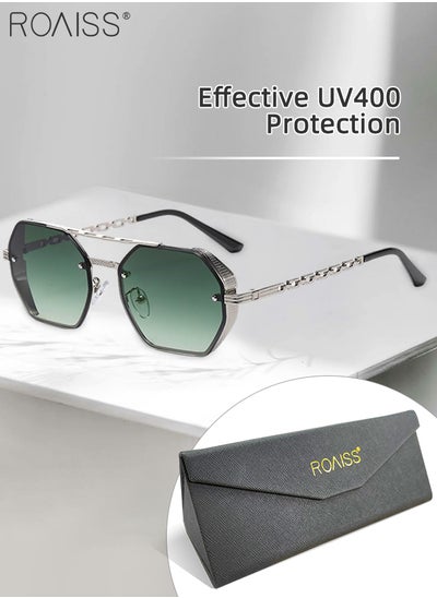 Buy Octagonal Sunglasses for Men Women, UV400 Protection Trendy Anti-Glare Classic Sun Shades with Glasses Case for Shopping Party Travel 58mm, with Gradient Green Lens in Saudi Arabia