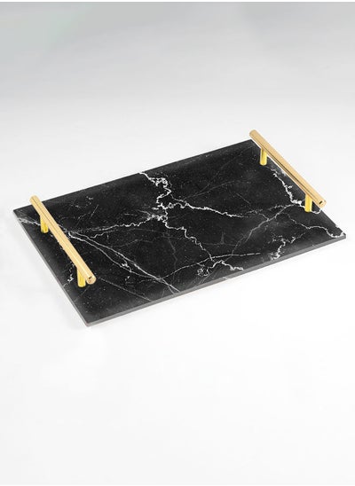 Buy Decorative Acrylic Serving Tray with Gold Color Metal Handles Marble Lines 20x30cm in Saudi Arabia