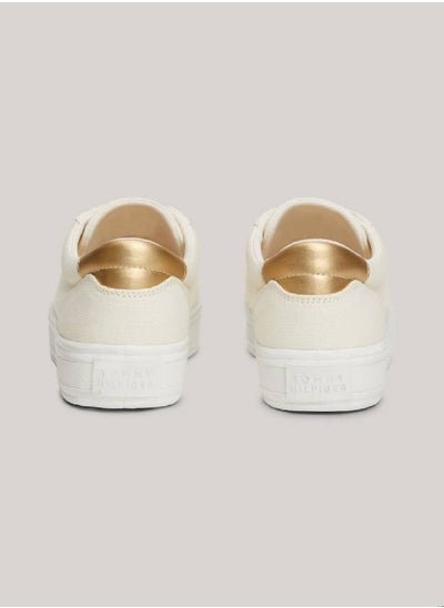 Buy Women's Metallic Heel Canvas Trainers -  Cotton canvas upper, Beige in Saudi Arabia