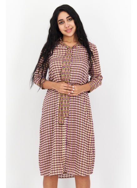 Buy Women Allover Printed Midi Dress, Brown Combo in UAE