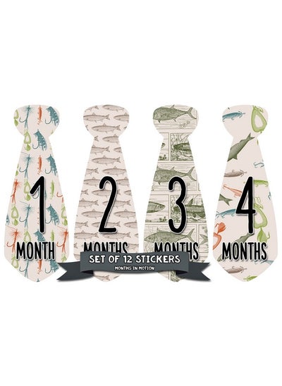 Buy Monthly Baby Tie Stickers Boy Month Milestone Necktie Sticker Onesie Month Sticker Infant Photo Prop For First Year Shower Gift Newborn Keepsakes Fish Fishing in Saudi Arabia