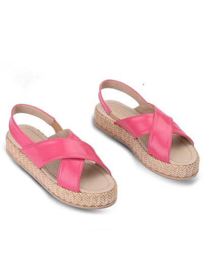 Buy Canvas Wrapped Leather Flat Sandal-Pink in Egypt