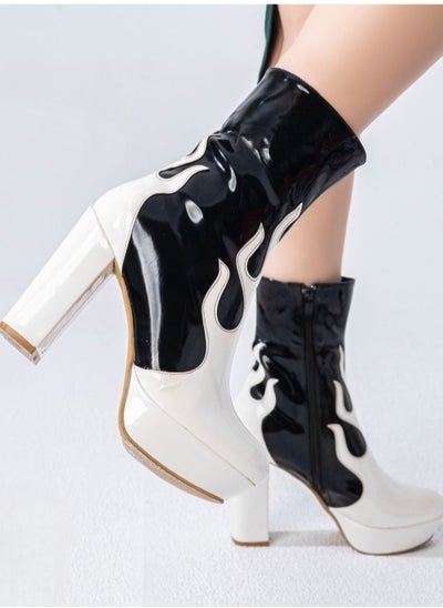 Buy Elegant High-Heeled Leather Boot (9 Cm Heel) B-41-WHITE in Egypt