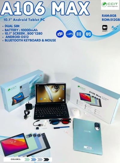 اشتري CCIT A106 MAX Smart tablet 10.1 inch screen with 512GB ROM and 8GB RAM comes with keyboard and mouse في السعودية