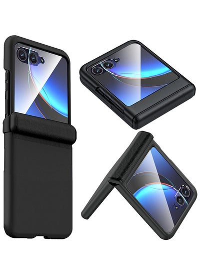 Buy Motorola Razr 40 Ultra 2023 Case with Glass External Screen Protector, Leather Case with Hinge Protection, Slim Hard PC Full Coverage Phone Case in Saudi Arabia