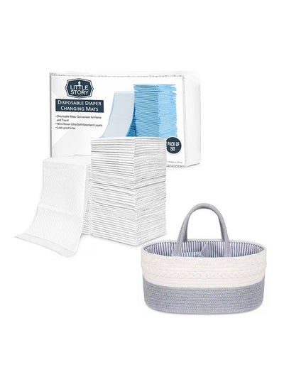 اشتري Diaper Caddy With 50 Pieces Changing Mats-Grey في الامارات