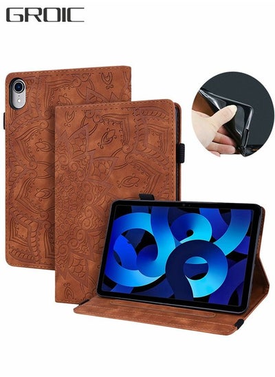 اشتري Folio Cover for iPad Generation 10th 10.9" ,2022, Anti-Slip Stand Embossed Leather Soft Silicone Back Cover with Elastic Strap, Card Slot + Pen Holder, for IPad Generation 10th Flat Case في السعودية