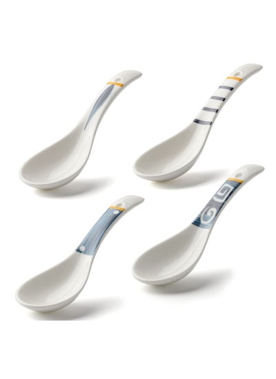 Buy Asian Soup Spoons Japanese Ramen Soup Spoons Porcelain Chinese Soup Spoons for Dumplings Ramen Noodles Udon Pho Rice Gravy (4Pcs) in Saudi Arabia