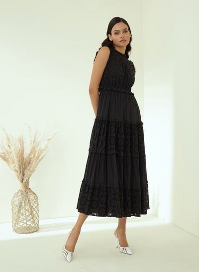 Buy Schiffli Tiered Maxi Dress with Ruffle Detail in Saudi Arabia