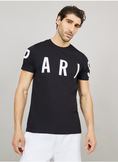 Buy Paris Placement Print Regular Fit T-shirt in Saudi Arabia