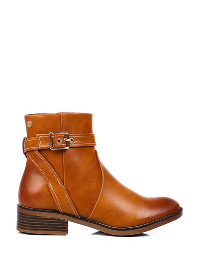 Buy buckle strapped multi material ankle boots in Egypt