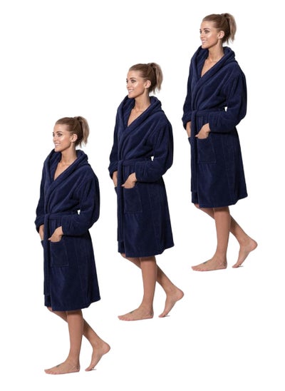 اشتري 3 Pieces Navy Blue Color Terry Weave Lightweight Spa Bathrobe XXL Size في الامارات