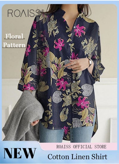 Buy Ladies Stylish Lapel Shirt for Daily Commute - Single-Breasted Long Sleeve Top with Simple Design and Loose Fit Featuring a Beautiful Floral Pattern in Saudi Arabia