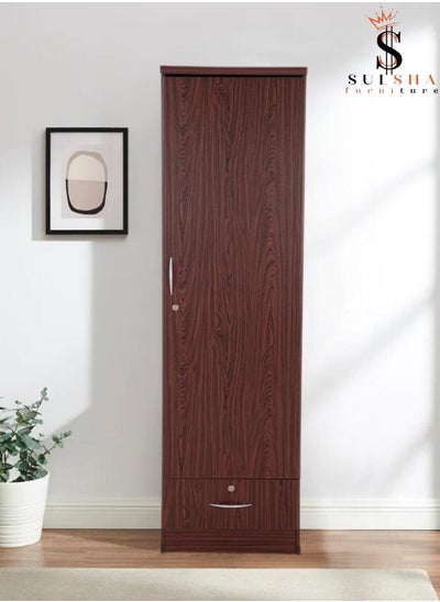 Buy Sulsha One Door Wooden Wardrobe Cabinet Cupboard With Door & Drawer Lock Keys Engineered Wood Perfect Modern Stylish Heavy Duty Color Mahogany in UAE