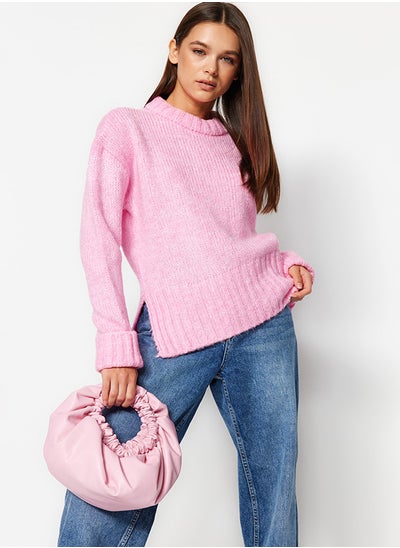 اشتري Pink Soft Textured Thick Crew Neck Knitwear Sweater TWOAW24KZ00281 في مصر