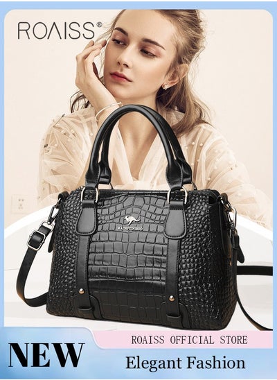 Buy Leather Women Shoulder Bag Women's Handbag Elegant Patent Leather Bag Waterproof Handbag Shoulder Bag Fashion Crocodile Pattern Women Large Capacity Bag in UAE