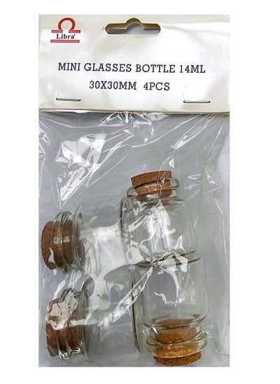 Buy 4 Pieces 14ml 30mm x 30mm Mini Glass Bottles Clear in UAE