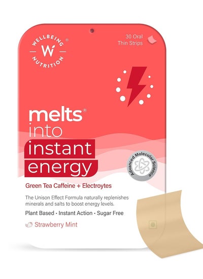 Buy Melts Instant Energy, 100% Plant Based Green Tea Caffeine, Essential Electrolytes and Vitamins for Endurance, Sports Hydration, Pre Workout, 30 Oral Thin Strips in Saudi Arabia