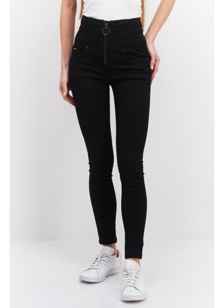 اشتري Women Slim Fit Solid Stretchable Denim Jeans, Black في السعودية