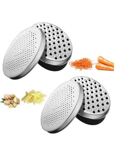 Buy 2 Piece Multifunctional Grater Stainless Steel Cheese Grater With Container And Lid Suitable For Cheese Ginger Carrot Vegetable Butter Chocolate (Black) in Egypt