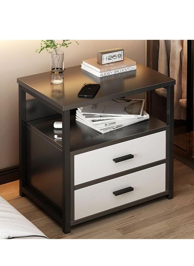 Buy Bedside tables, bedroom living room storage tables Modern bedside table with  metal frame, bedside table with two drawers, suitable for bedroom living room (Black 2 Drawers) in Saudi Arabia