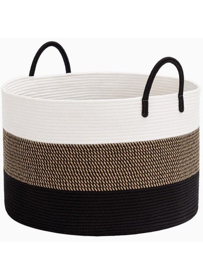 Buy Large Woven Rope Basket With Handles Blanket Basket Living Room Baby Toy Nursery Storage Basket Large Round Laundry Basket 21.7 X 13.8 Inches 83L in UAE