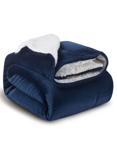 Buy Silky Soft Sherpa Blanket Single Size Ultra Plush Bed Blanket Navy Blue 160x220 cm in UAE