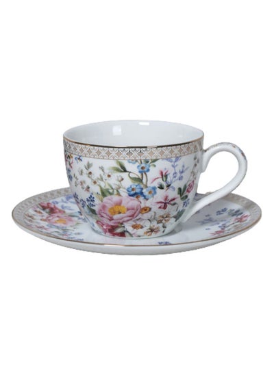 Buy Royal Garden Tea Cup & Saucer, Multicolour - 240 ml in UAE